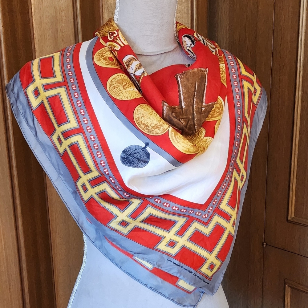 British Museum Souvenir Coin Scarf 38 X 38